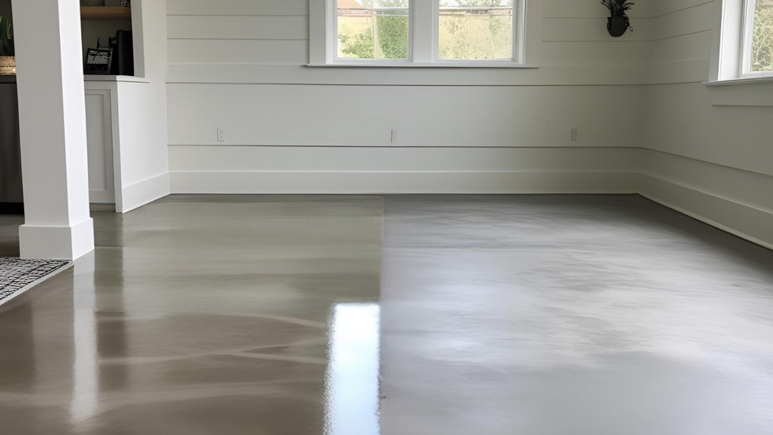 Concrete Flooring with a sealant on half of the floor